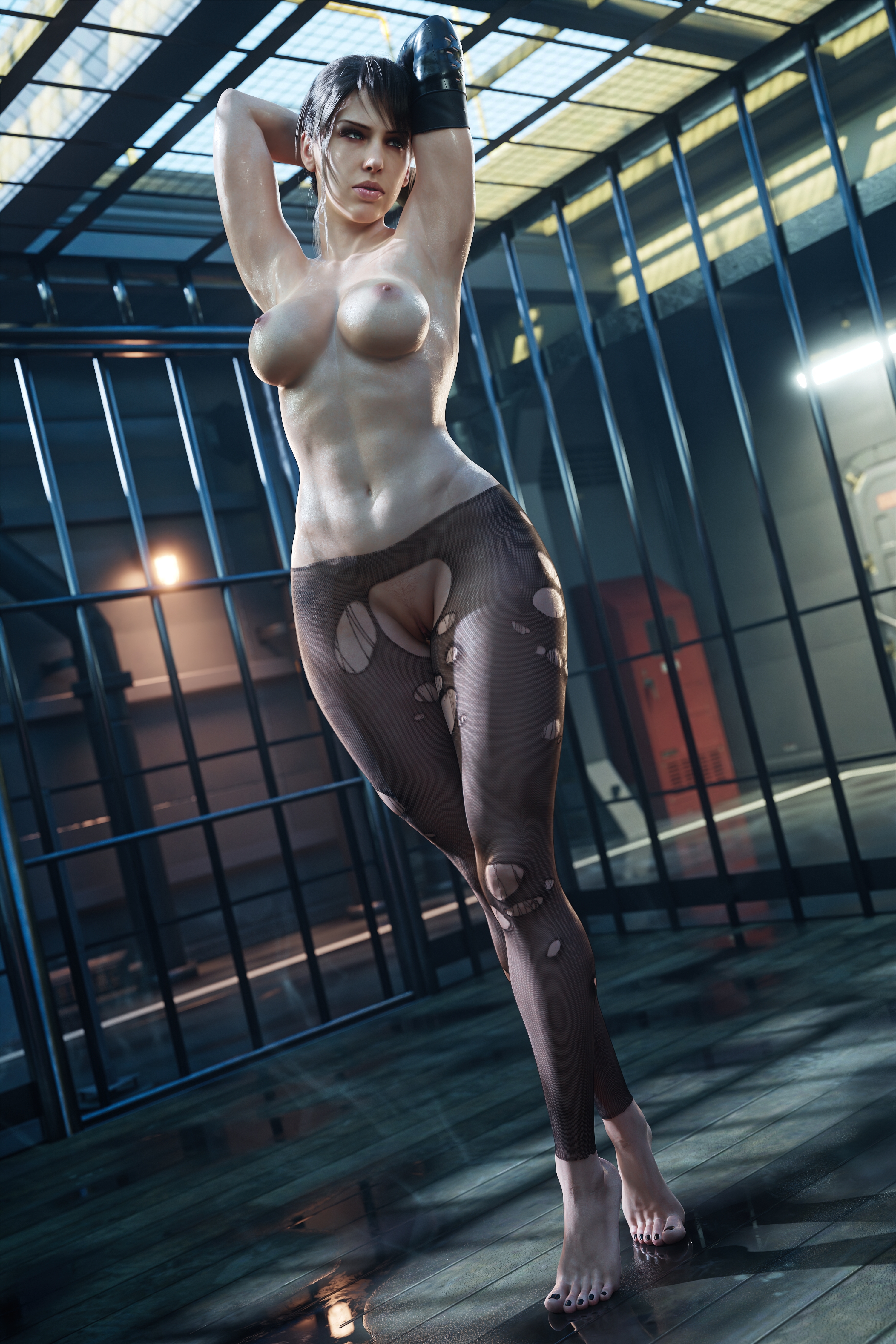 Quiet standing naked in a cell