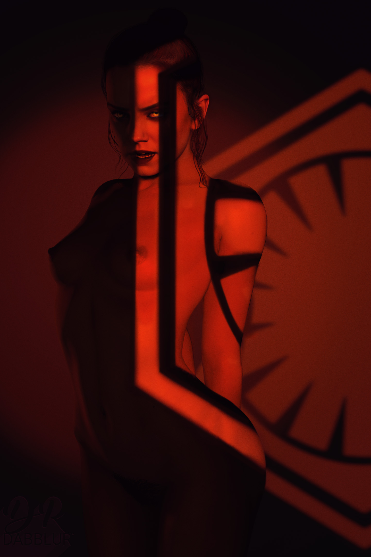 Rey posing in a pinup pose.