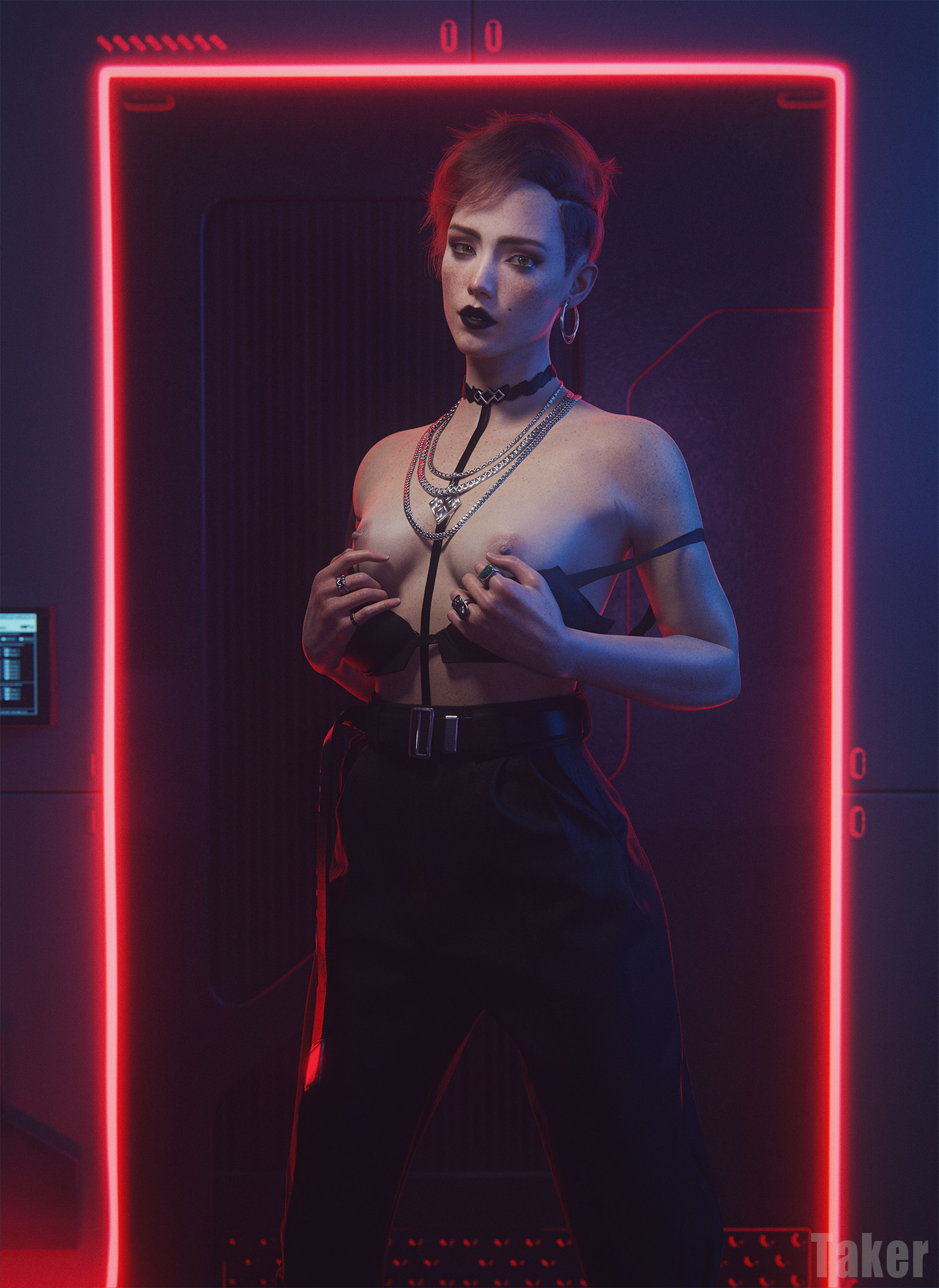 Aurore Cassel flashing her tits in cyberpunk attire