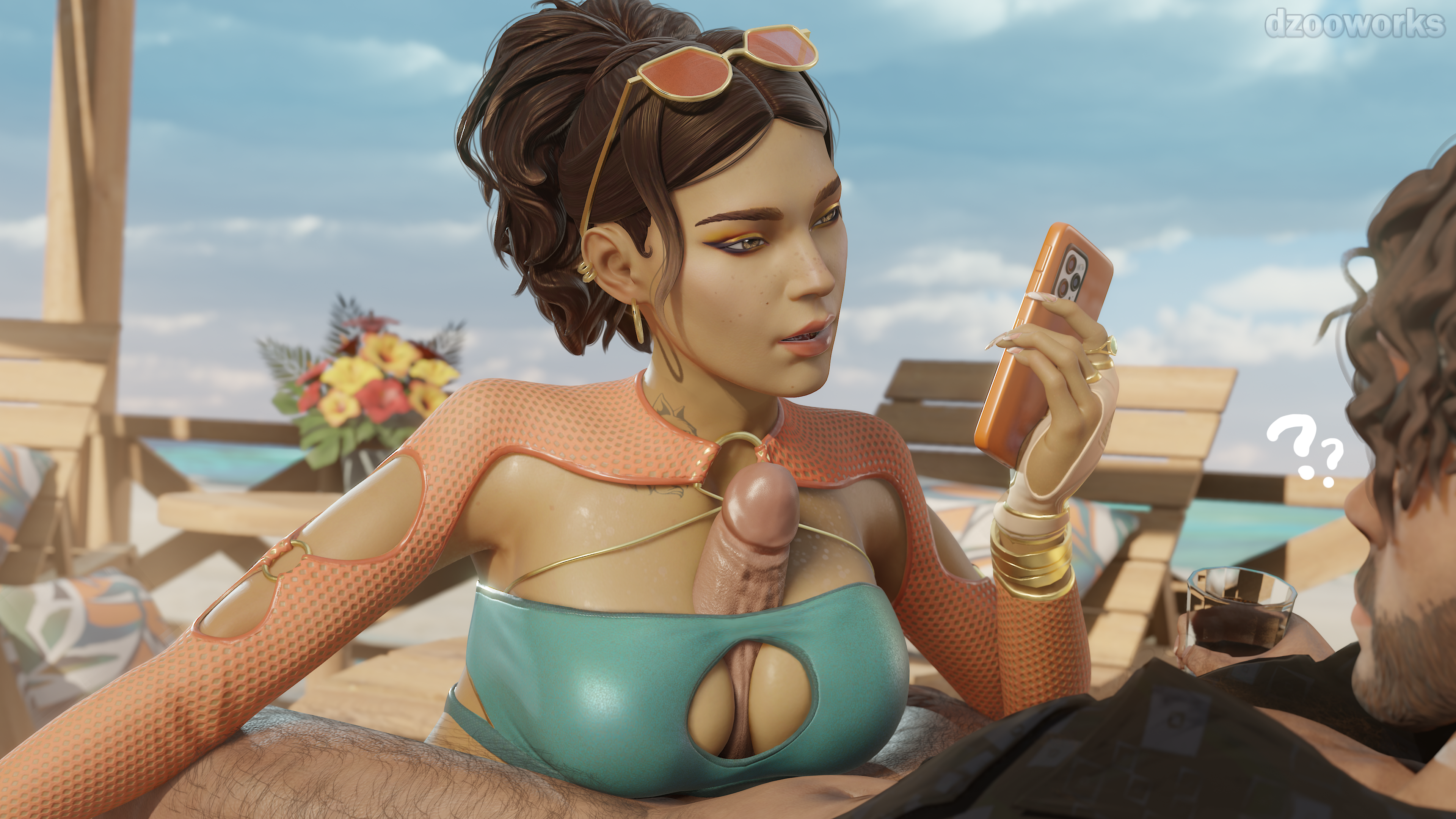 Loba giving a titjob on the beach