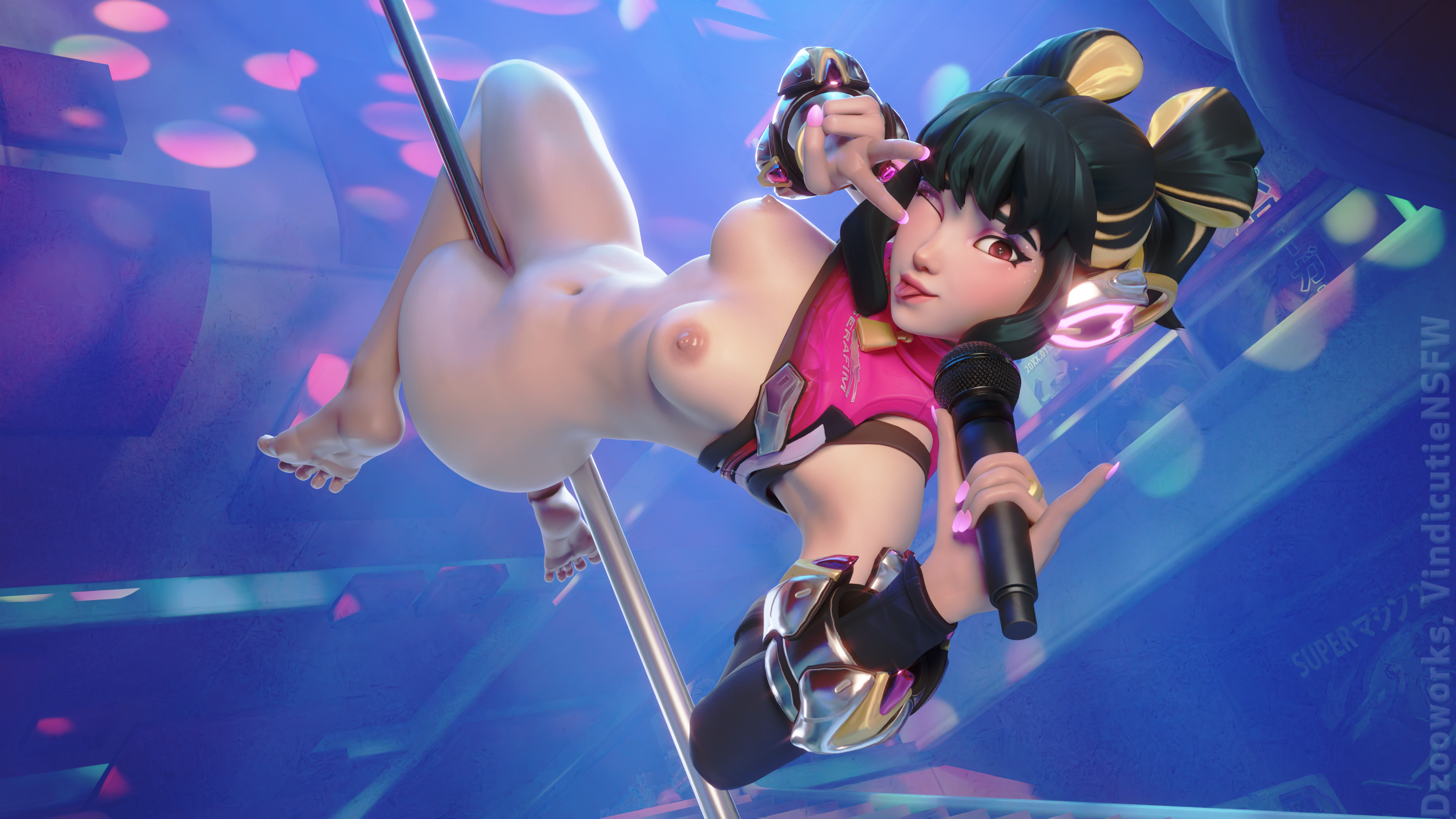 Juno dancing on a stripper pole