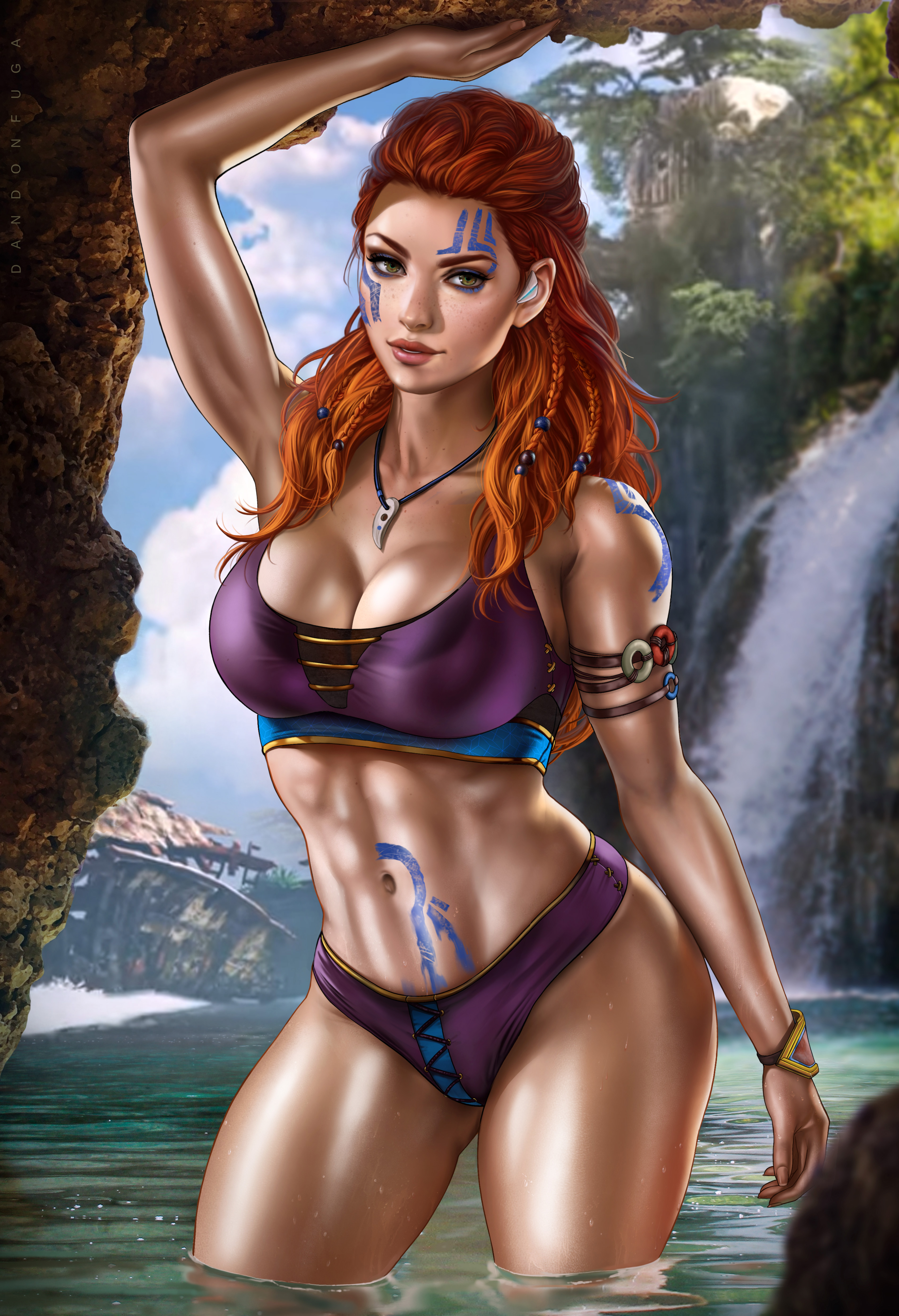 Aloy showing off her wet bikini body