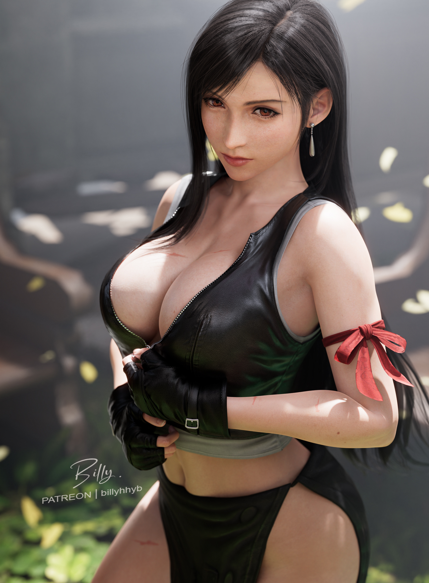 Tifa Lockhart showing off her scars in a skimpy vest