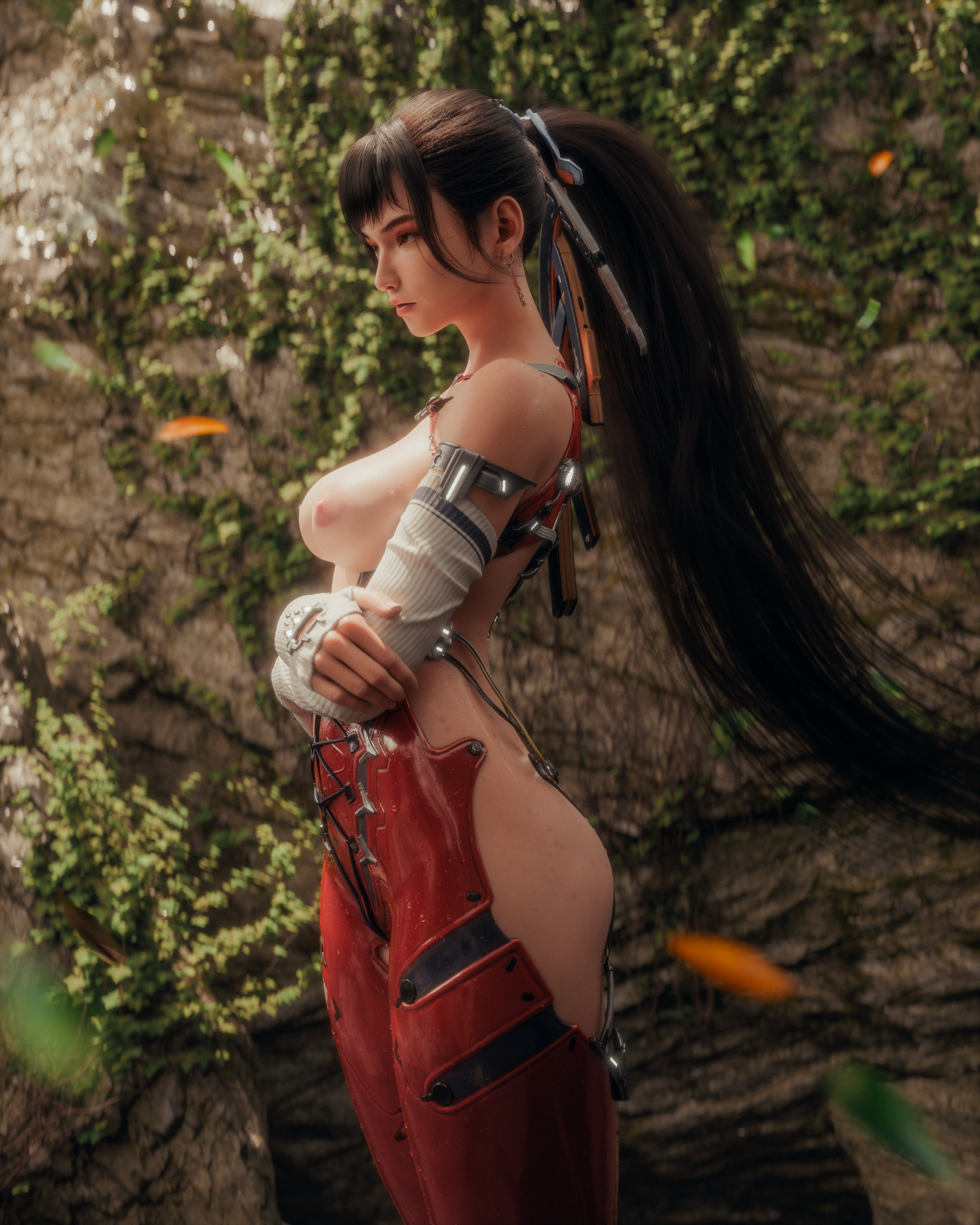 Eve from Stellar Blade posing outdoors in a revealing outfit.