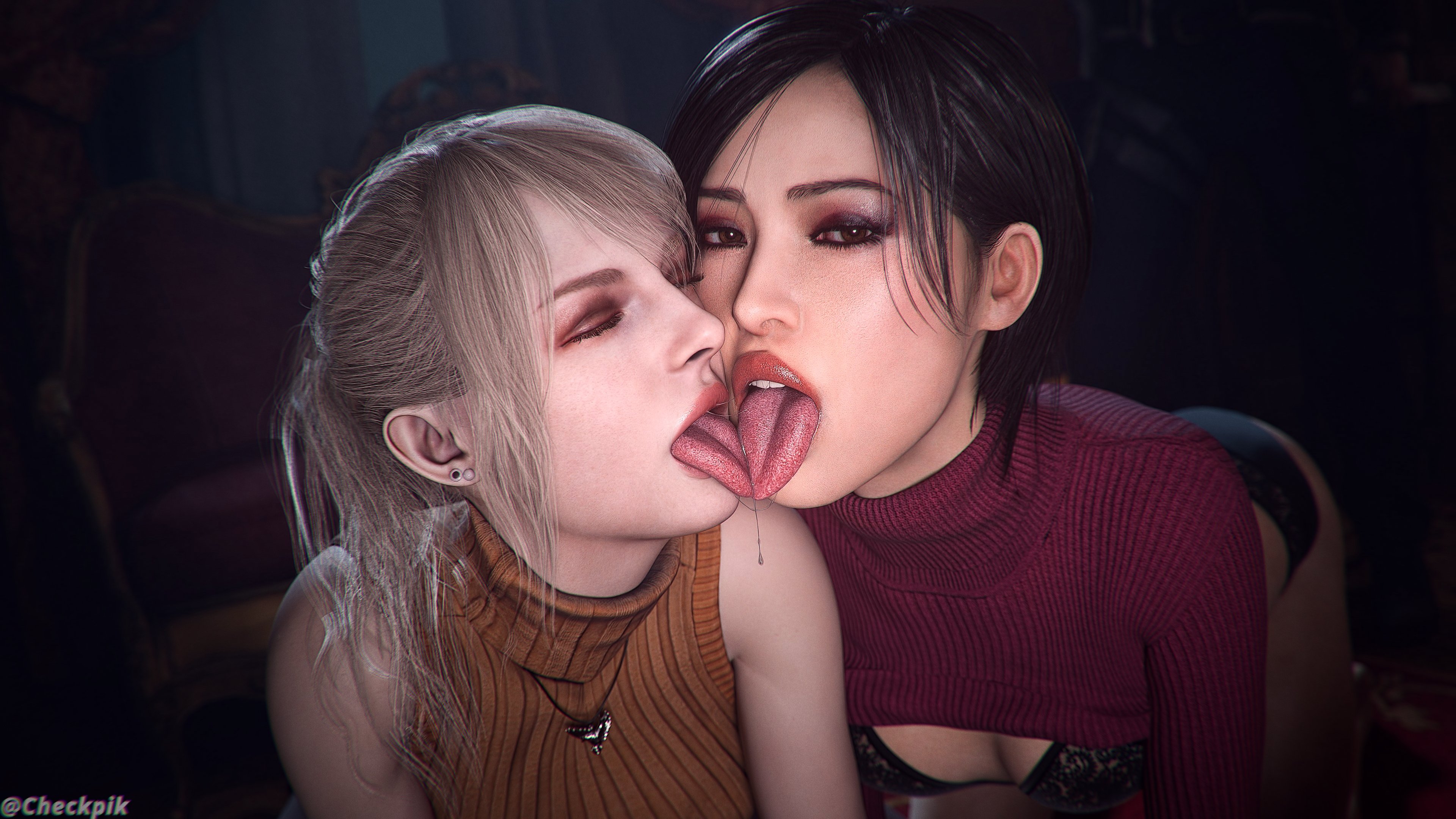 Ada Wong and Ashley Graham kissing