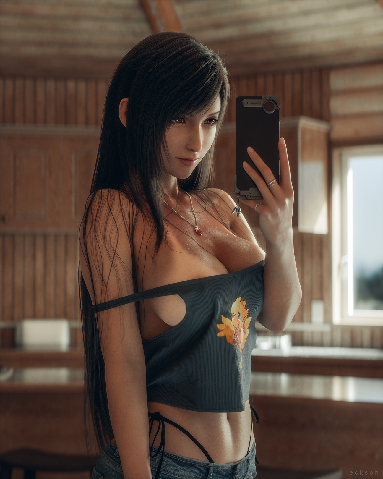 Tifa taking a sexy selfie with her tits out
