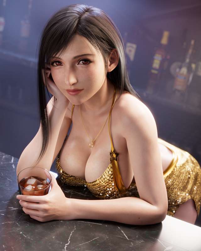 Tifa Lockhart drinking with dress.