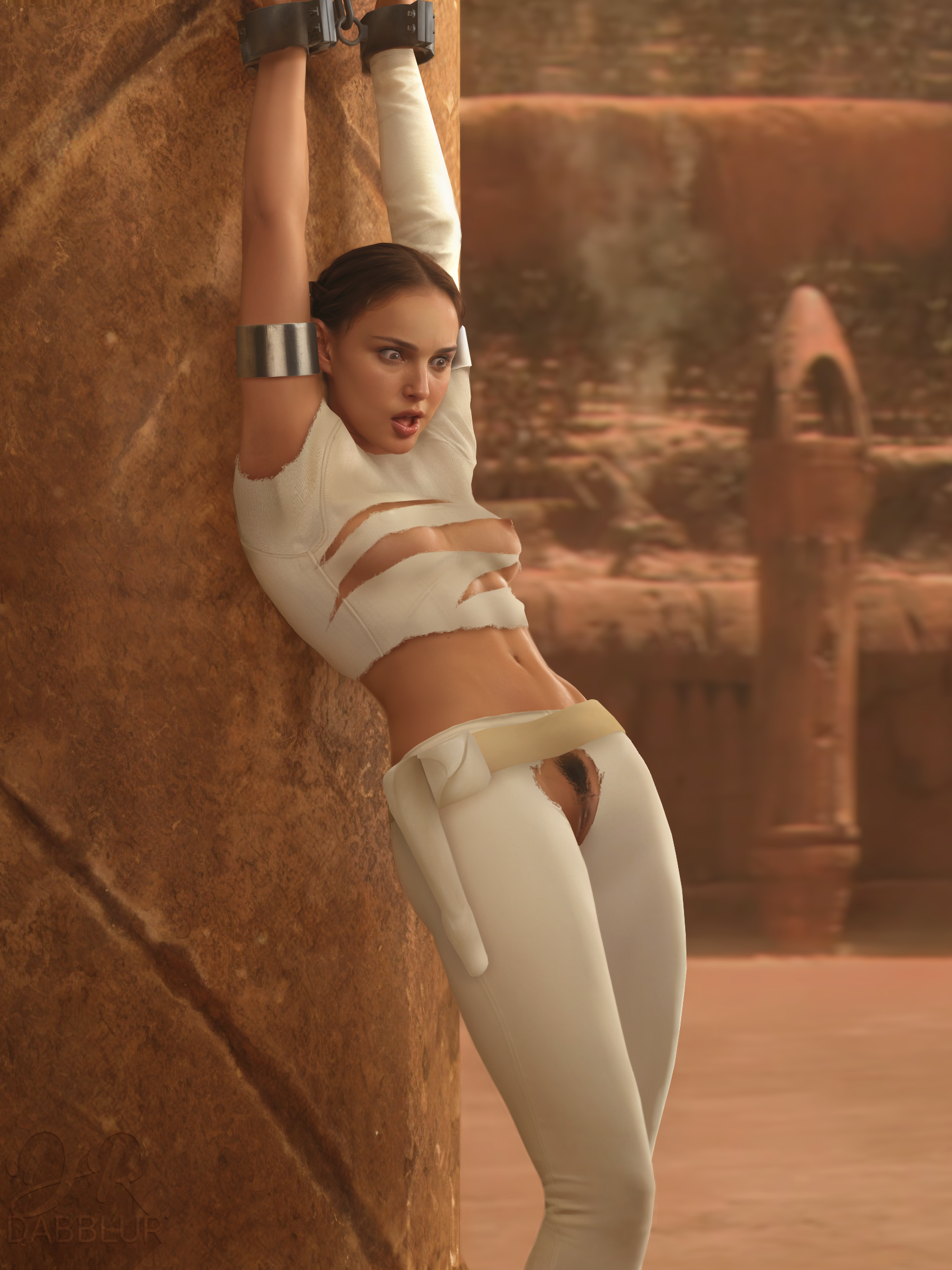 Padme Amidala tied up and exposed in public.