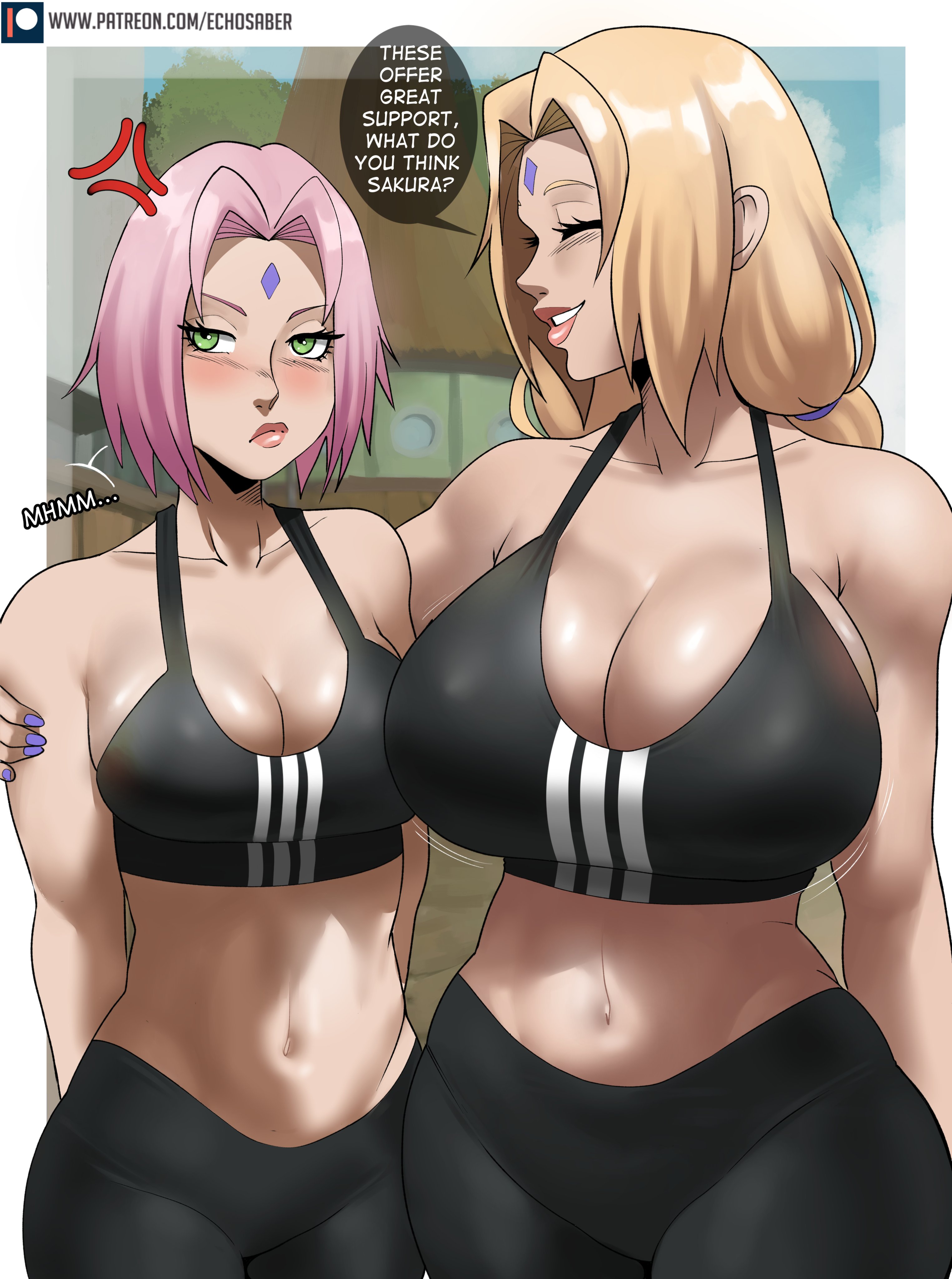 Tsunade and Sakura comparing breast sizes