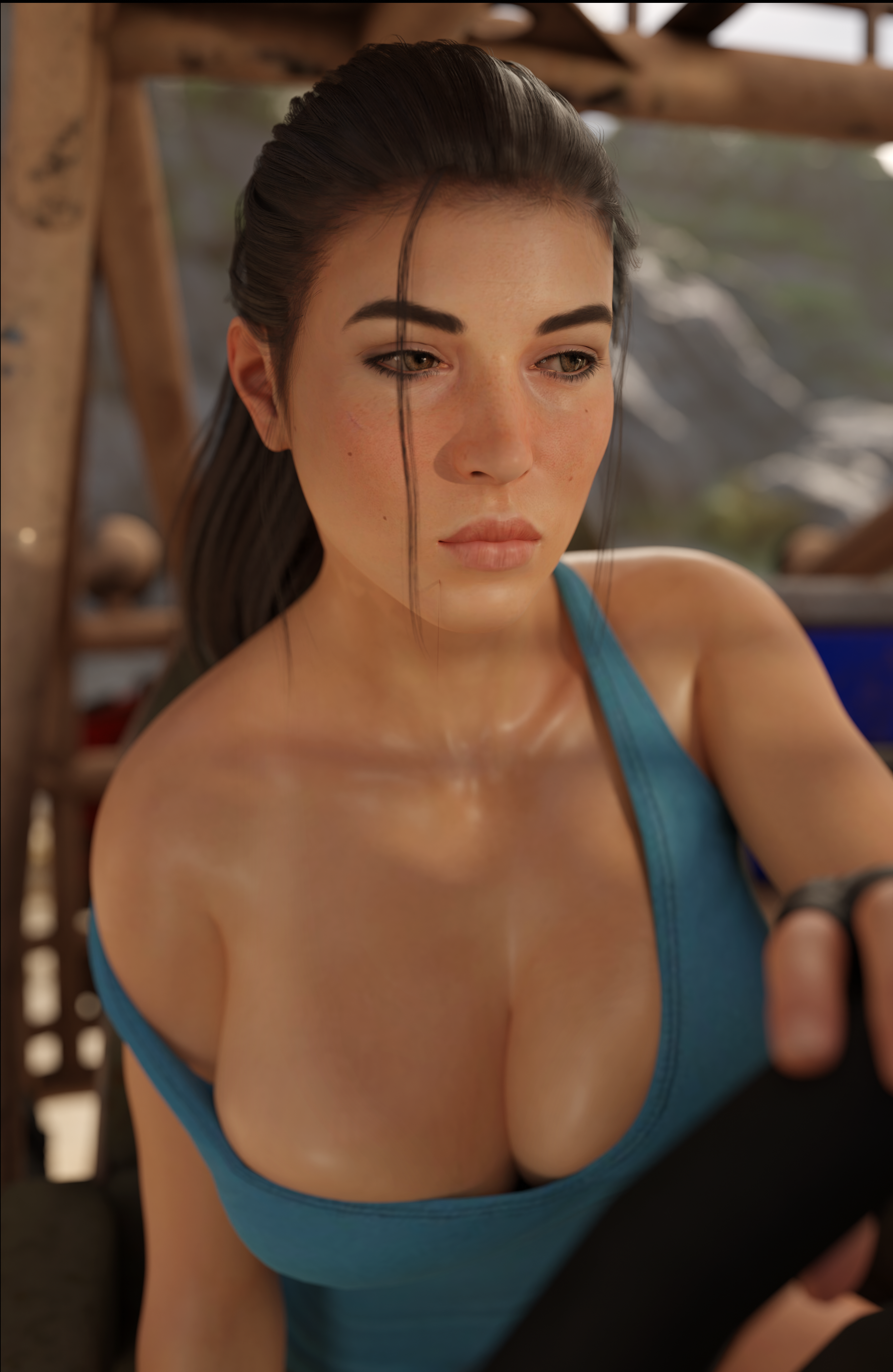 Lara Croft wearing a tank top.