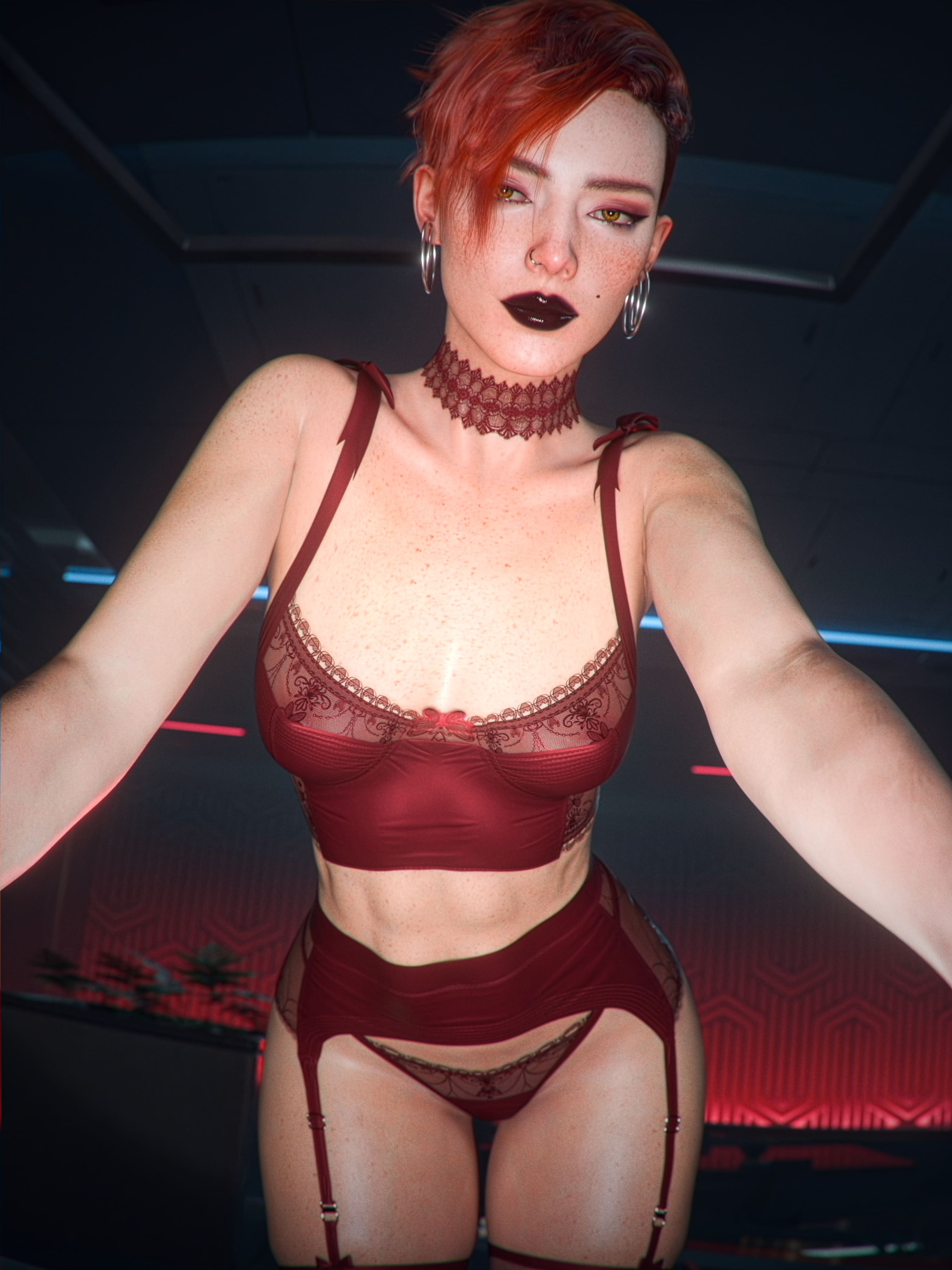 Urore Cassel in red lingerie teasing the viewer