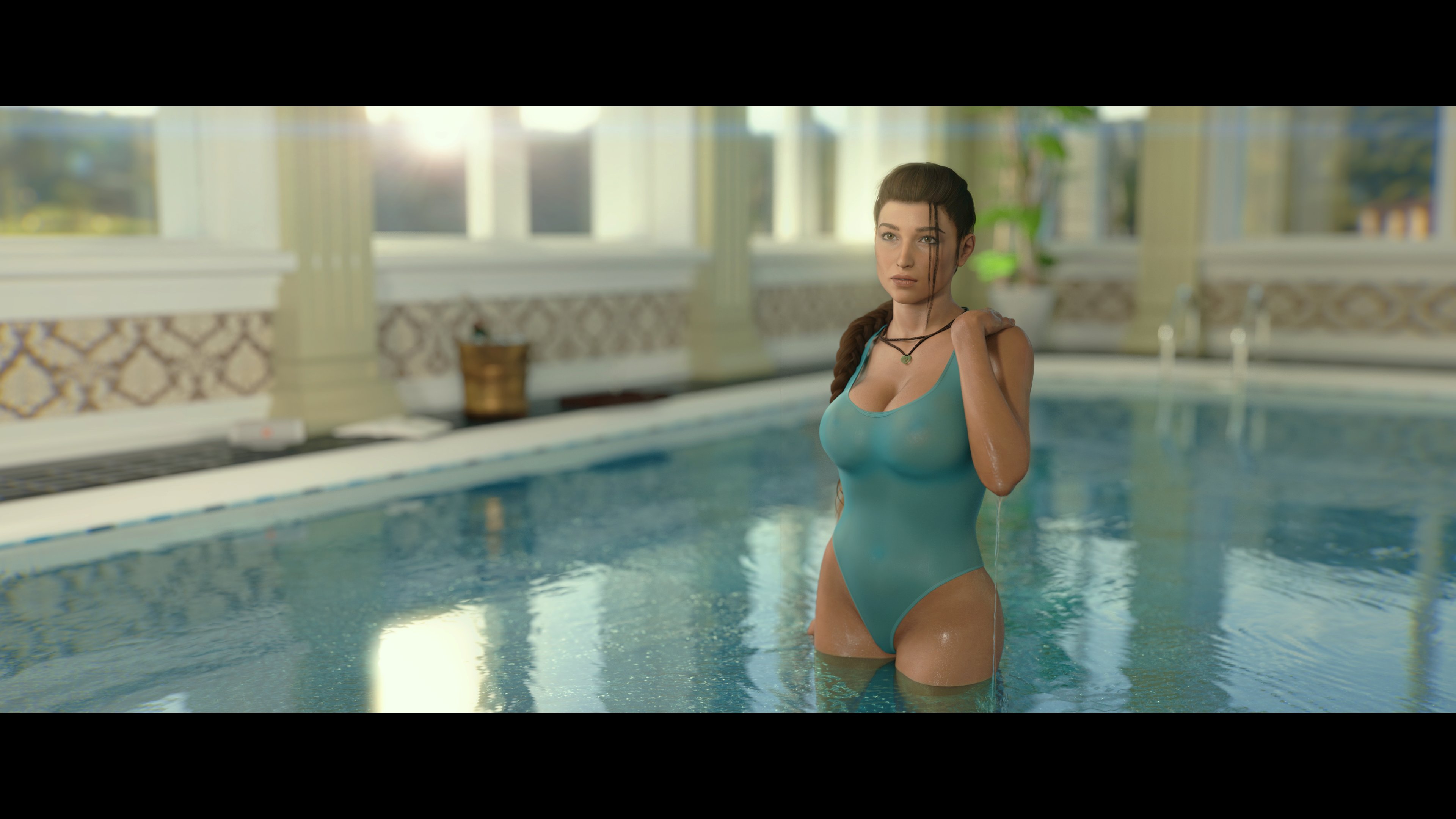 Commission piece. Lara with classic hair going for a dip. With uh... larger... assets. https://t.co/hE4fuuNY6X