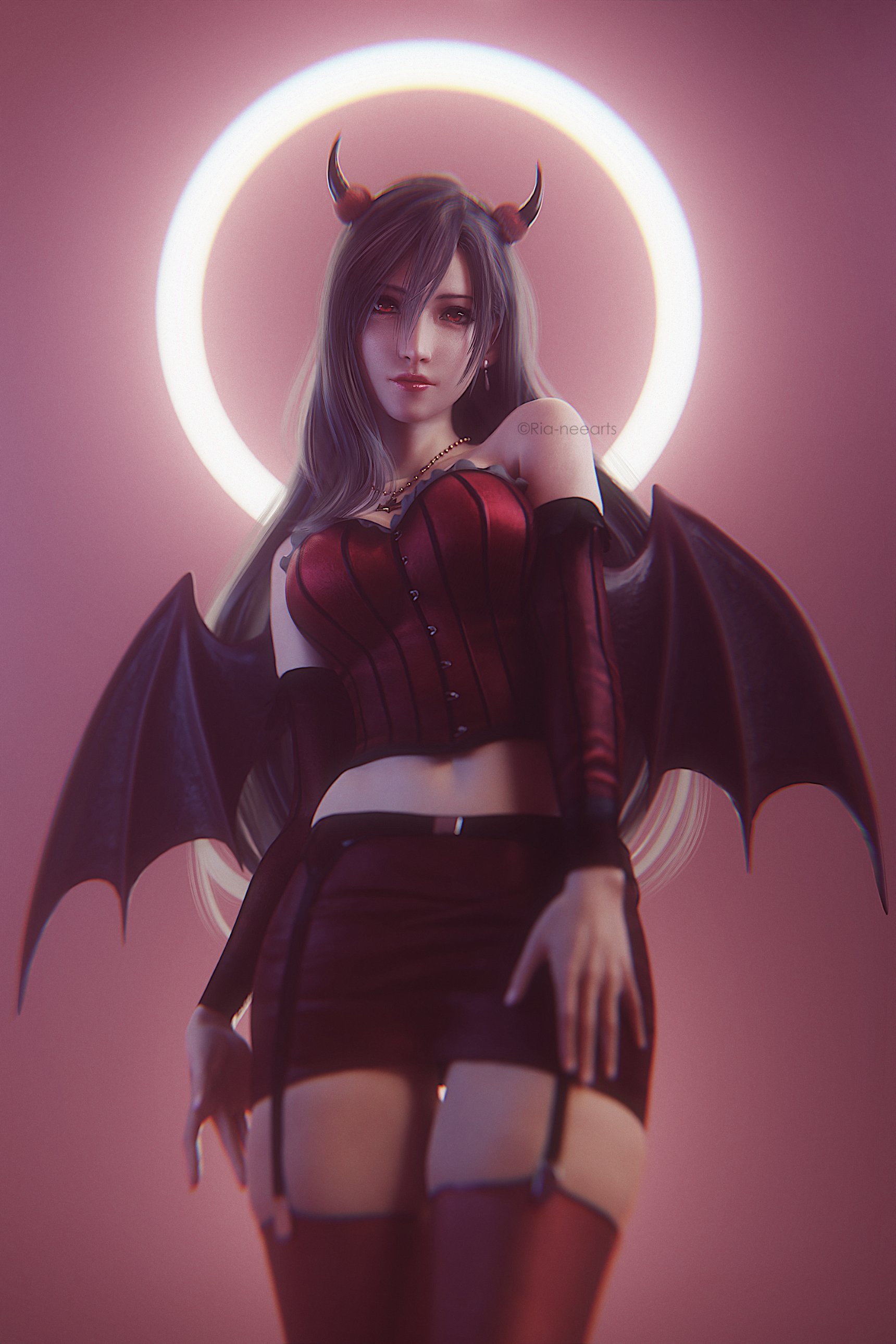 Tifa Lockhart posing as a succubus.