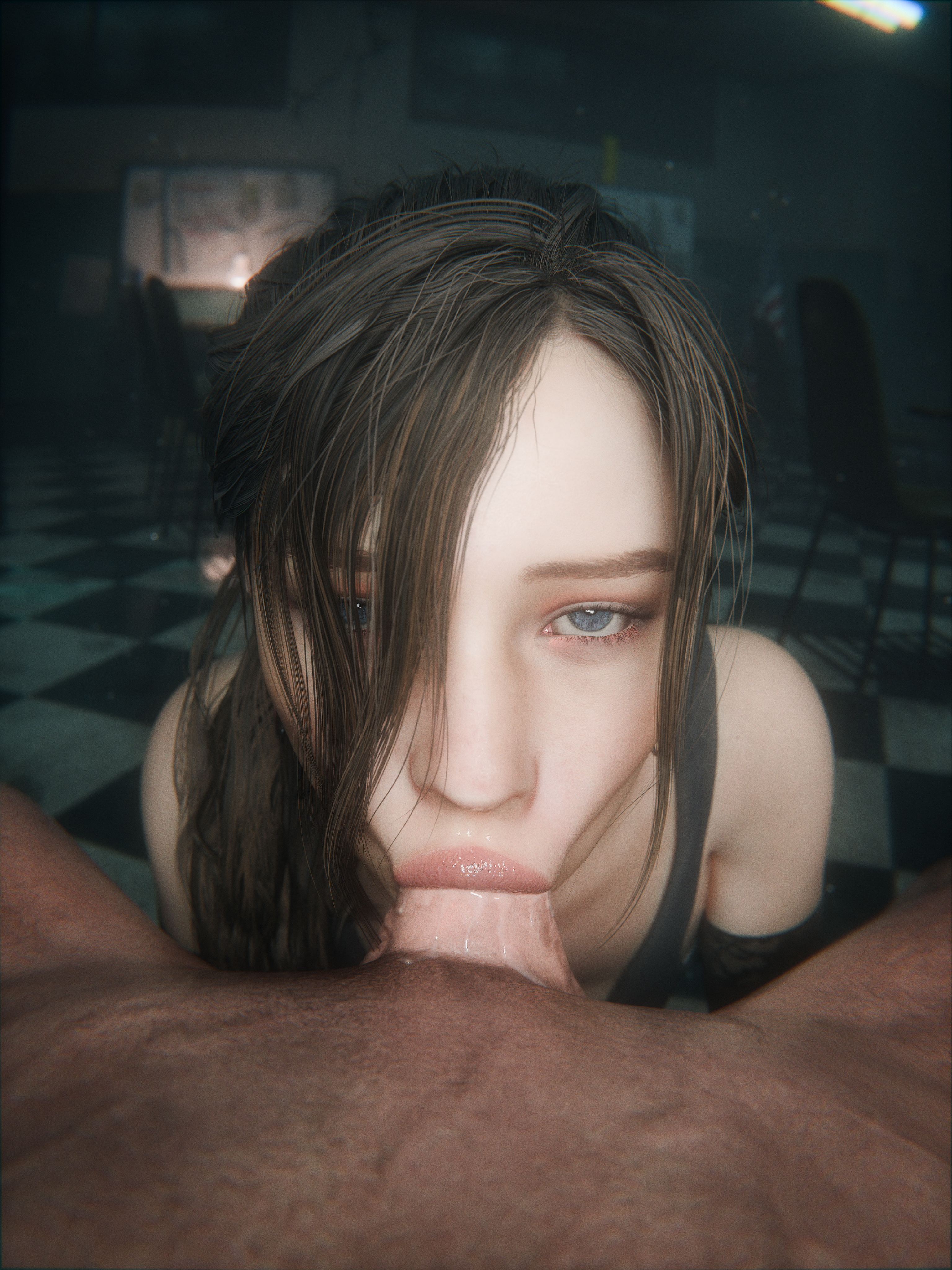Claire Redfield giving a blowjob