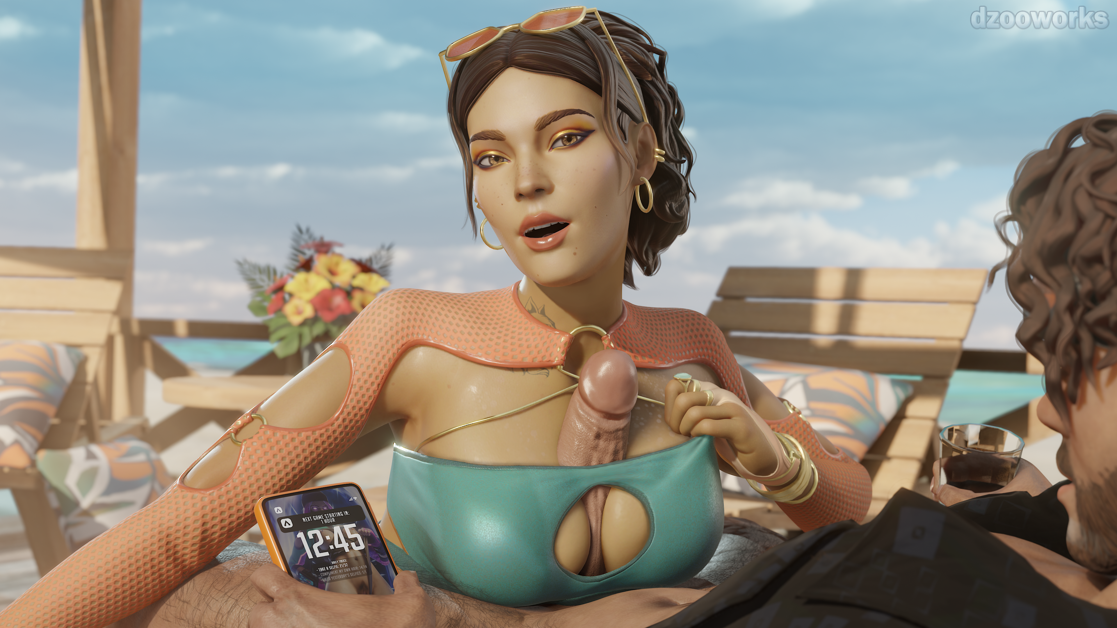 Loba giving a titjob on the beach