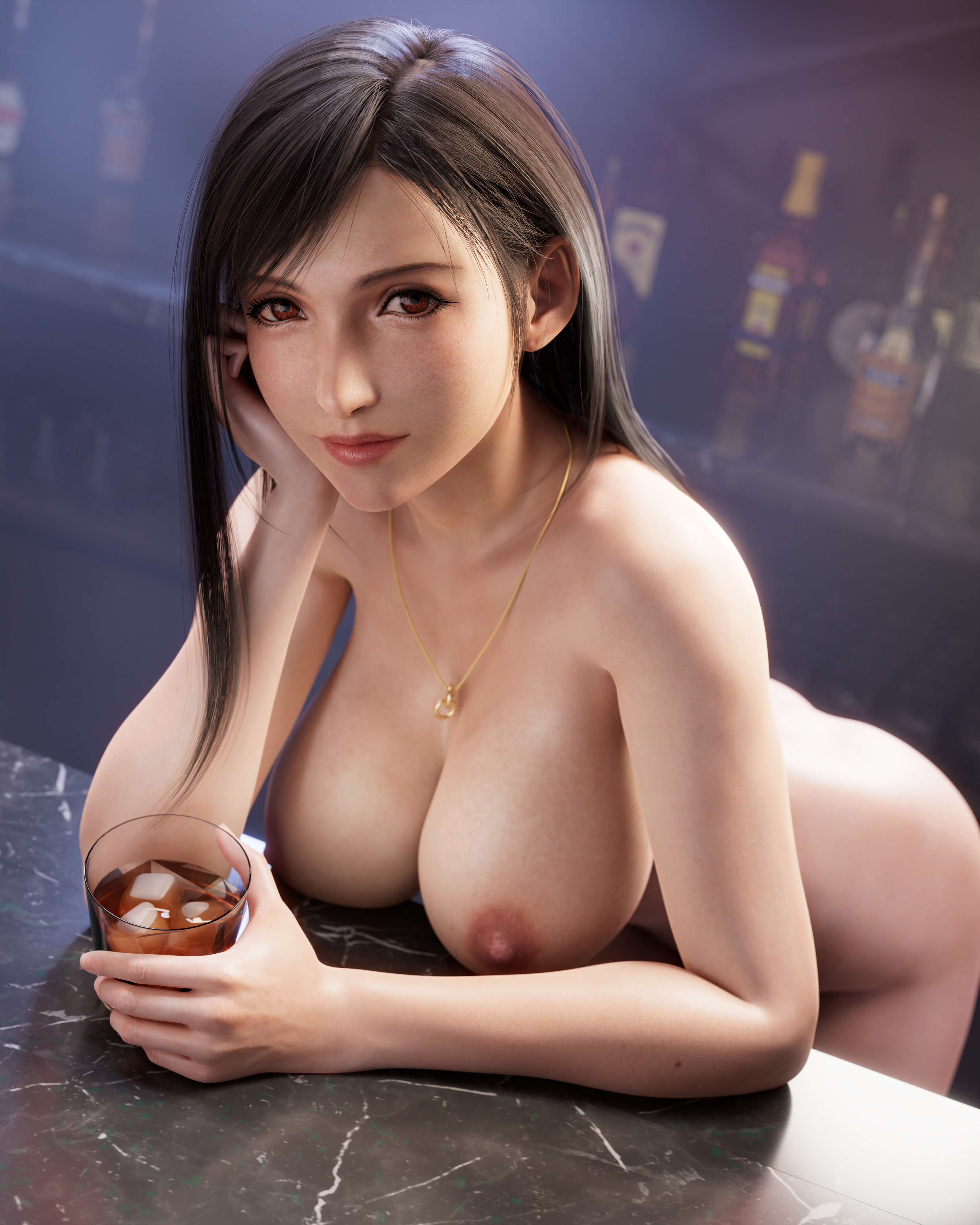 Tifa Lockhart serving drinks at the bar.