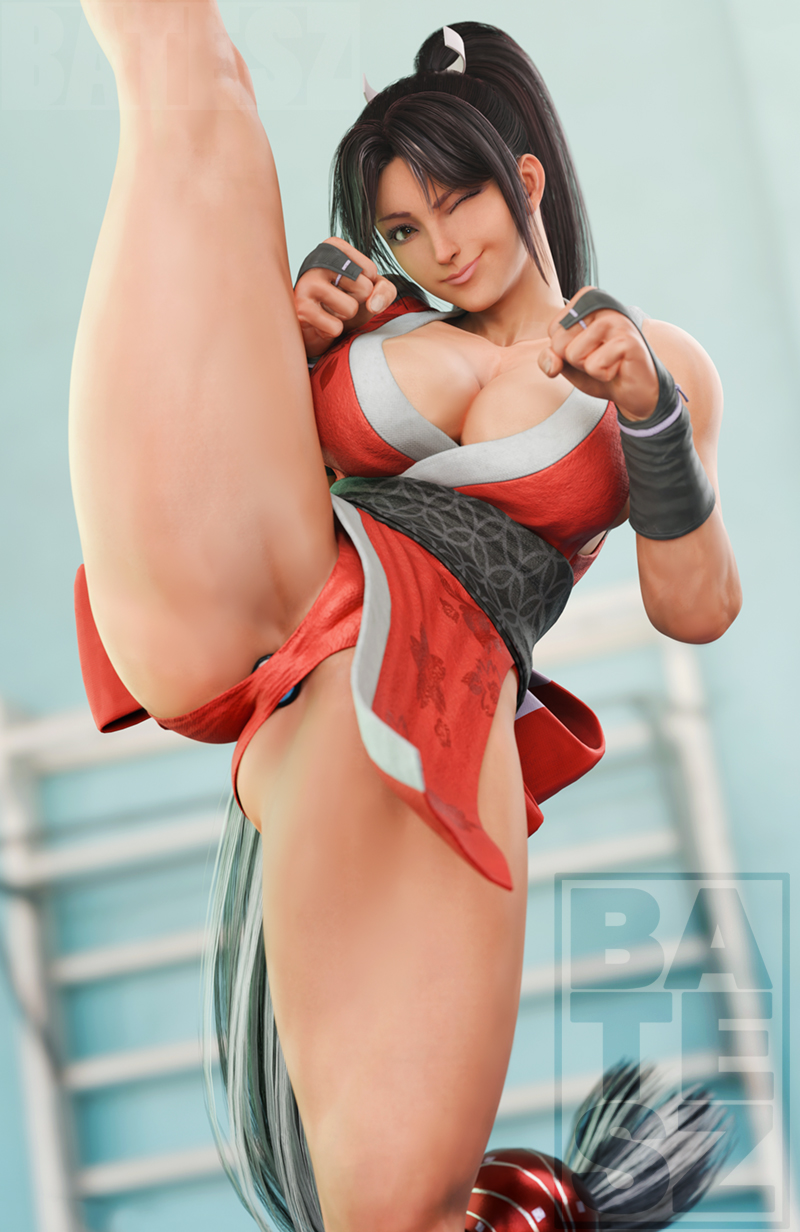 Mai Shiranui inserting a buttplug.