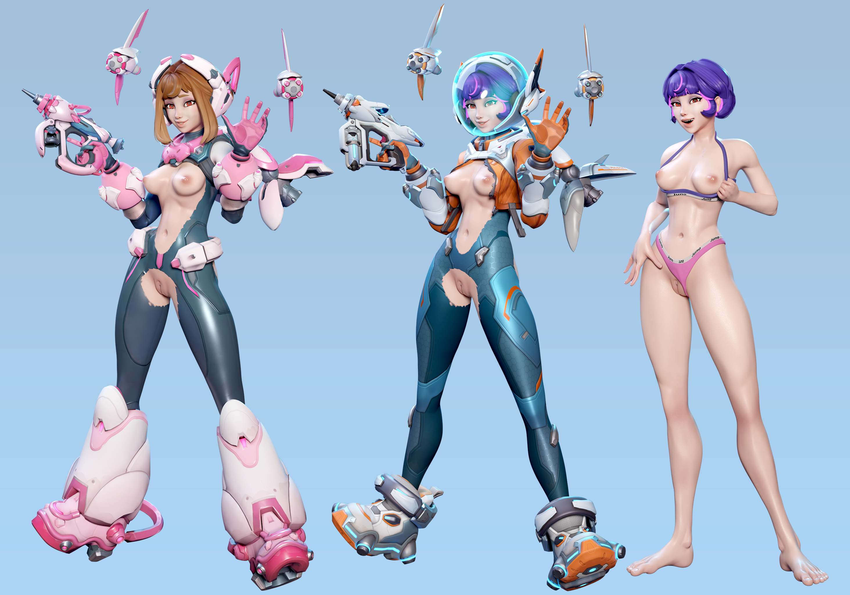 Juno from Overwatch showing off in a bikini.