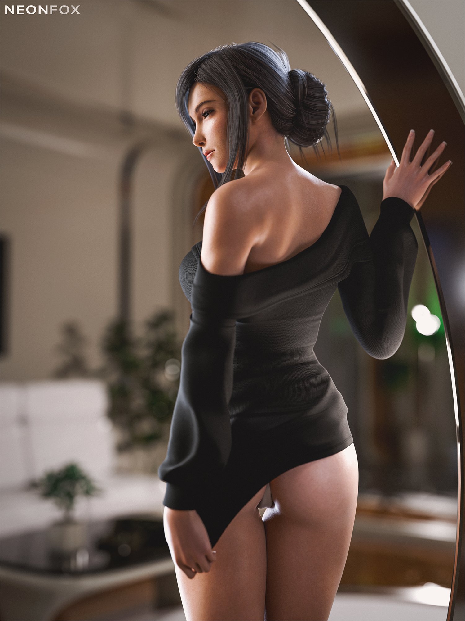 Tifa flashing her ass in a sweater