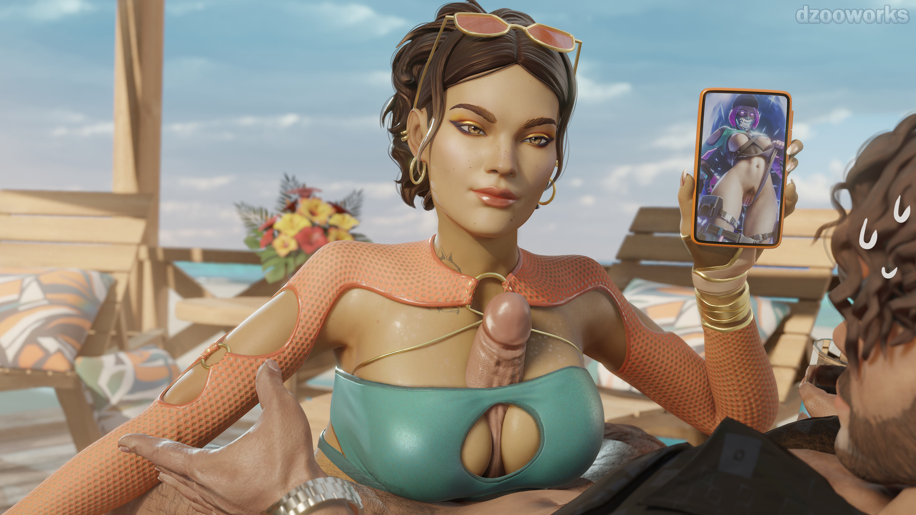 Loba giving a titjob on the beach